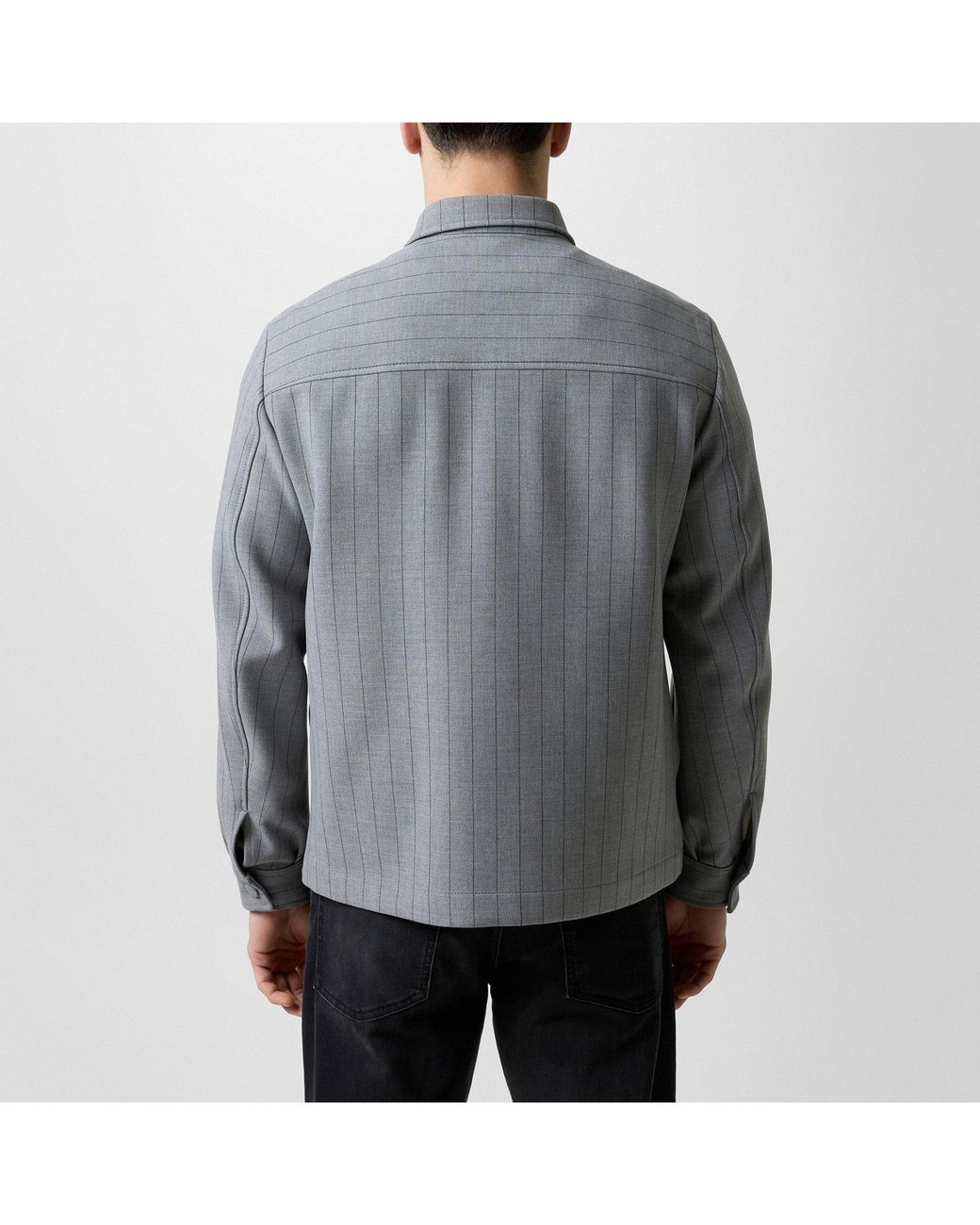 Boss Gray Light Fine Striped Shirt-Style Casual Jacket for men
