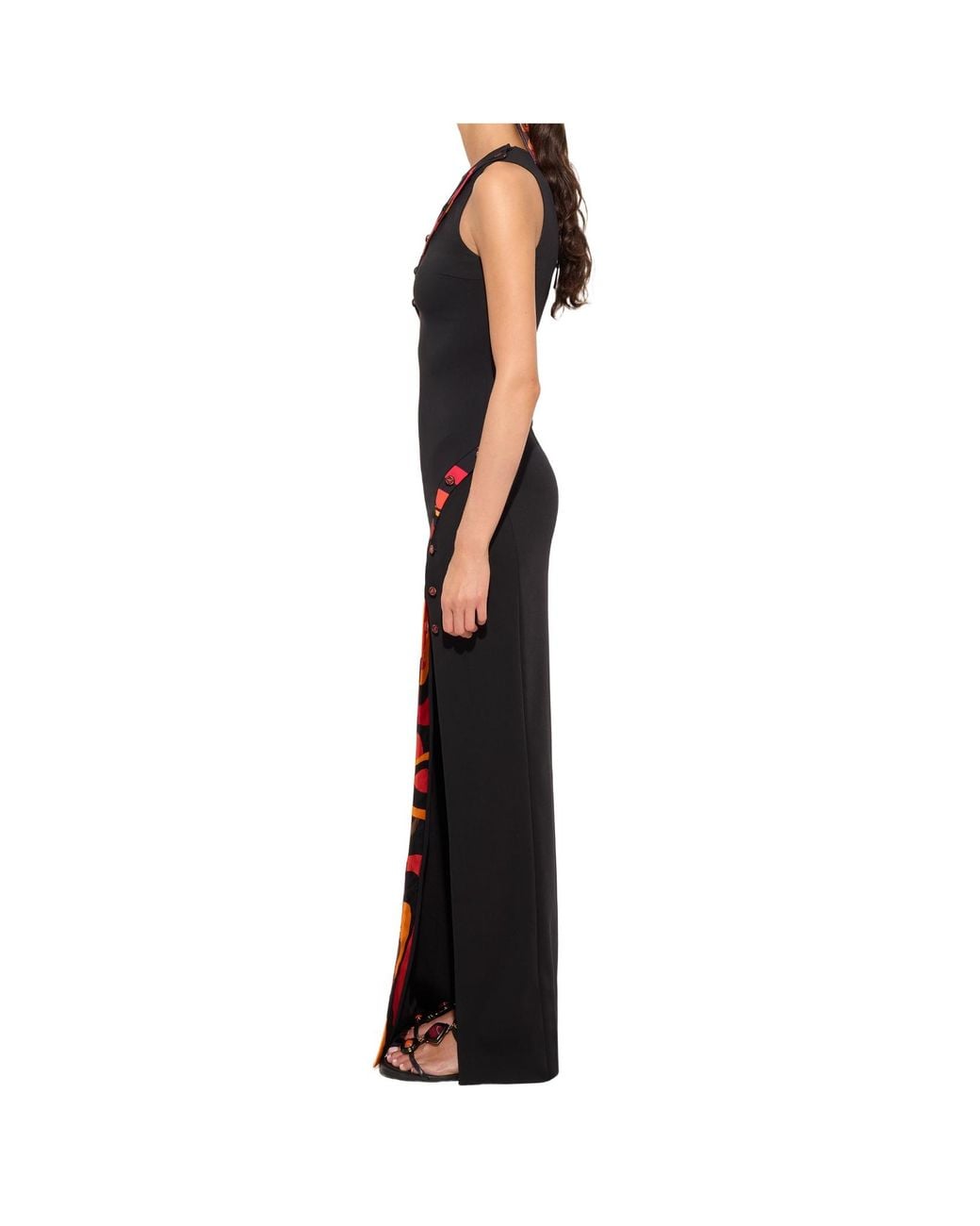 Emilio Pucci Black Long Fitted Dress With Printed Detail
