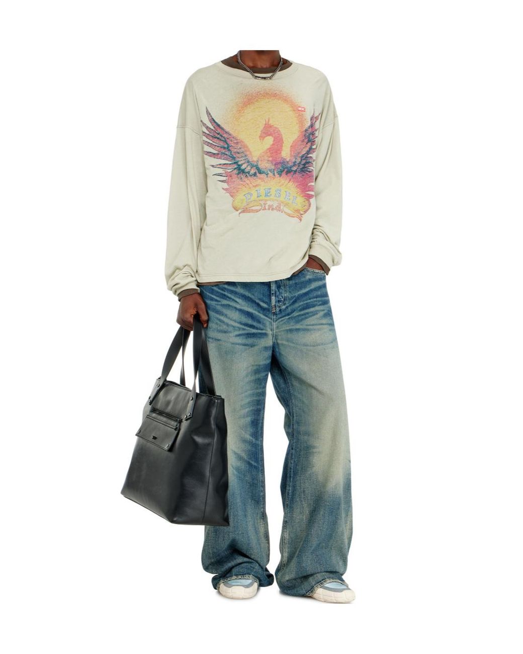 DIESEL White T-Box Long Sleeve Graphic T-Shirt for men