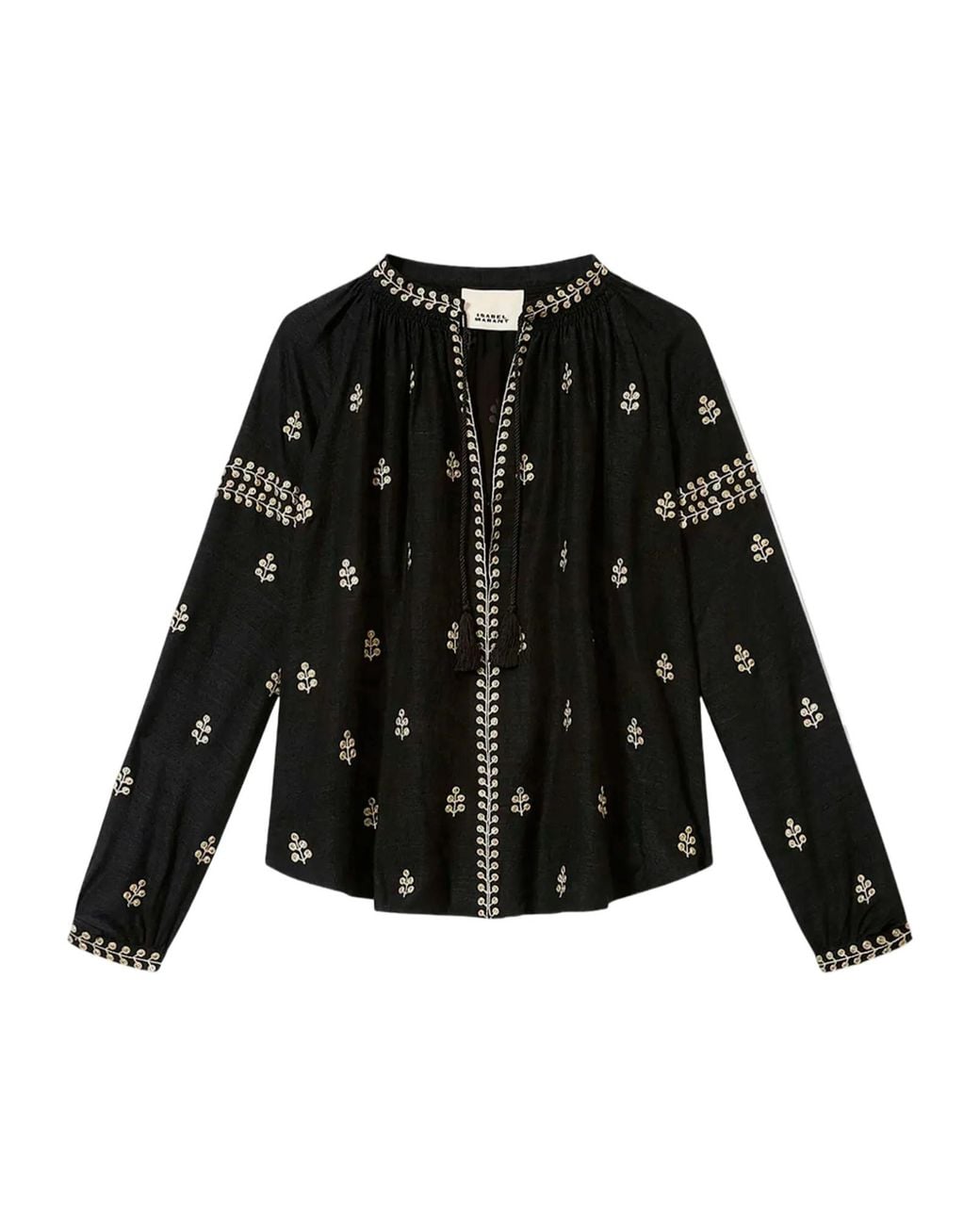 Isabel Marant Black Rodis Leaf Embroidered Tassel Top