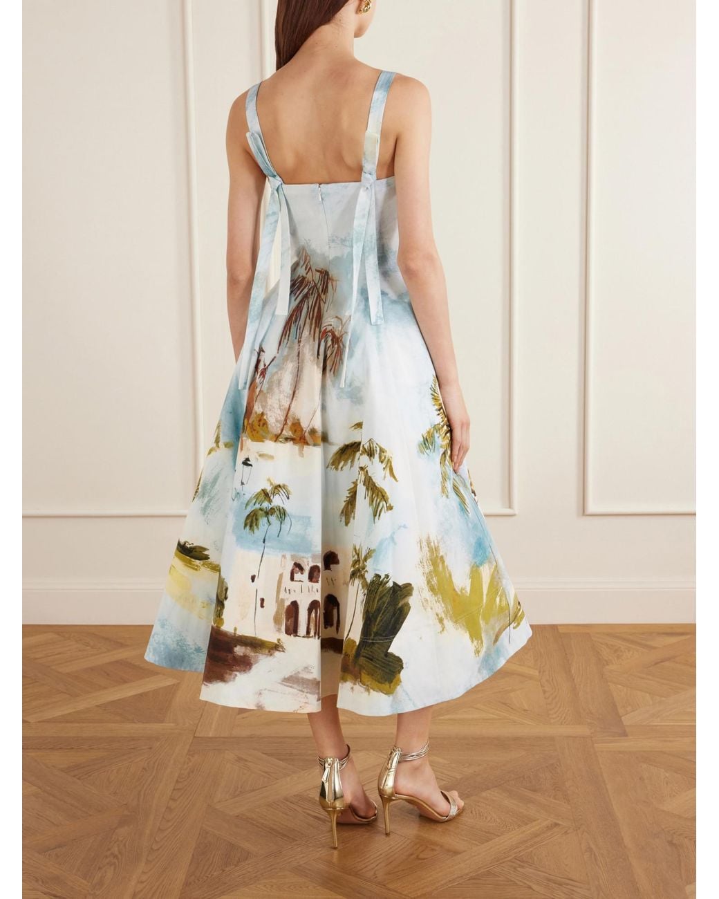 Oscar de la Renta White Printed Cotton-Poplin Midi Dress