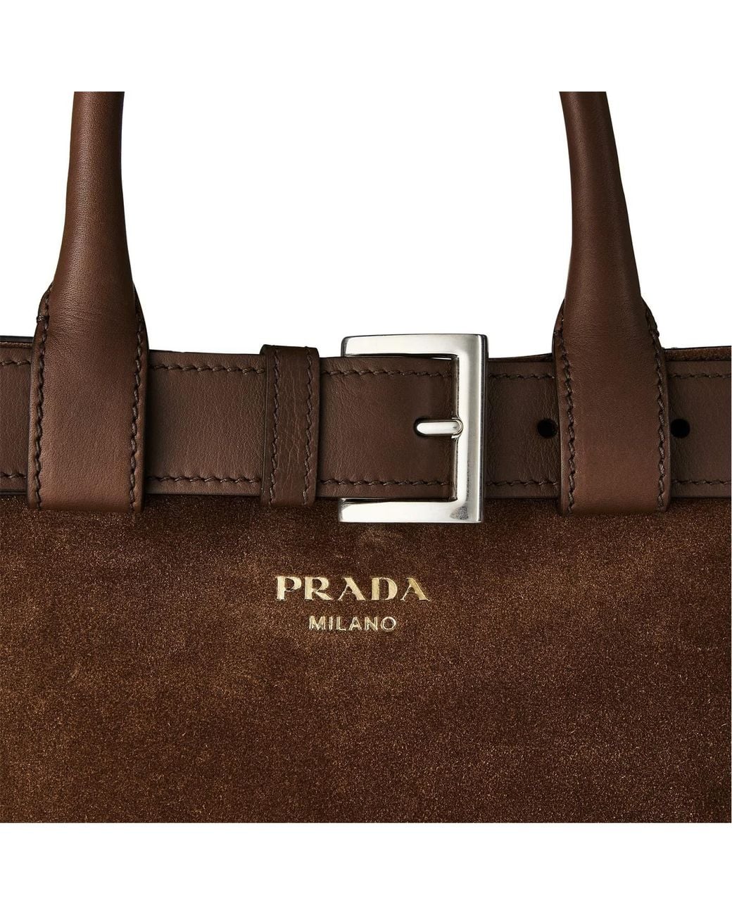 Prada Brown Medium Belt Buckle Suede Bag With Belt