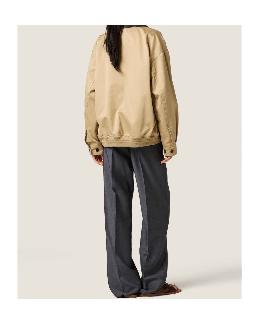 Miu Miu Natural Chino And Leather Bomber Jacket
