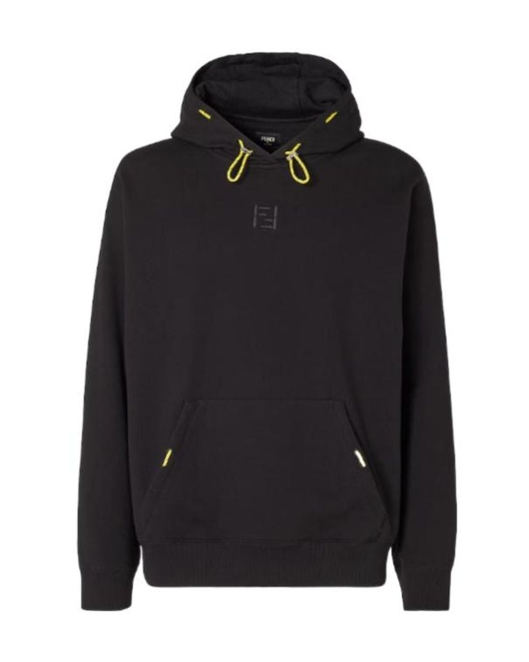 Fendi Black Ff Embroidered Drawstring Hoodie for men
