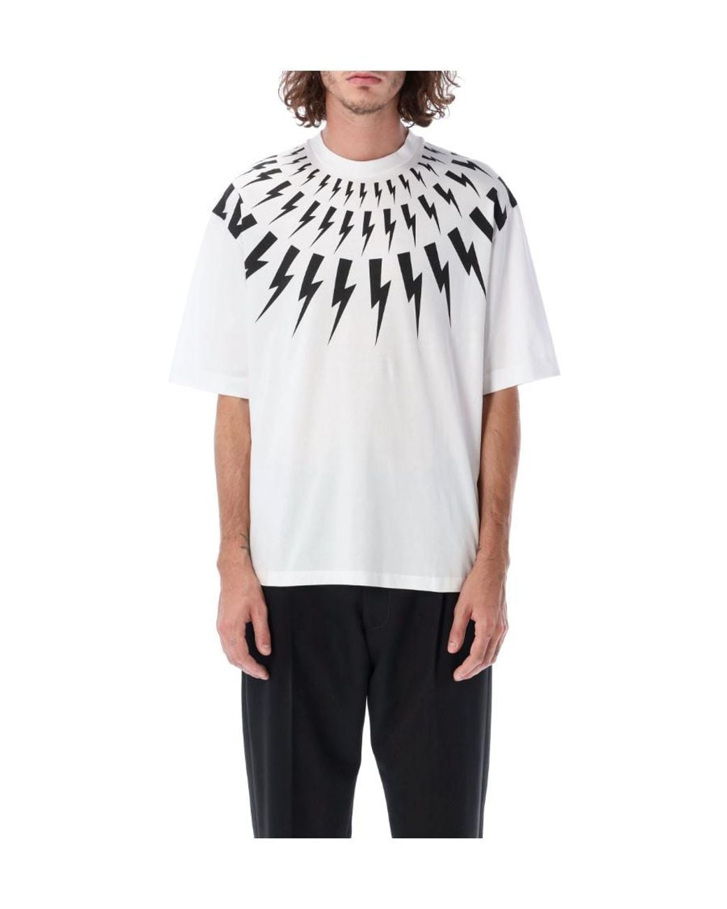 Neil Barrett White Lightening-Bolt Graphic T-Shirt for men