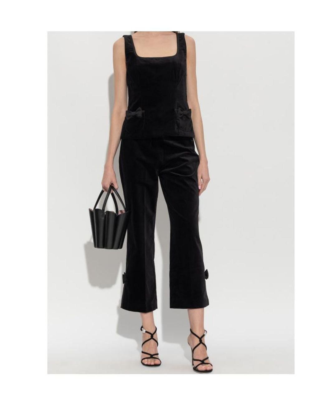 Posse Black Quincy Velvet Bow-Detail Pants