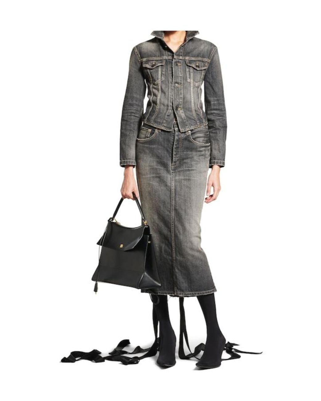 Balenciaga Gray Lace-Up Denim Jacket