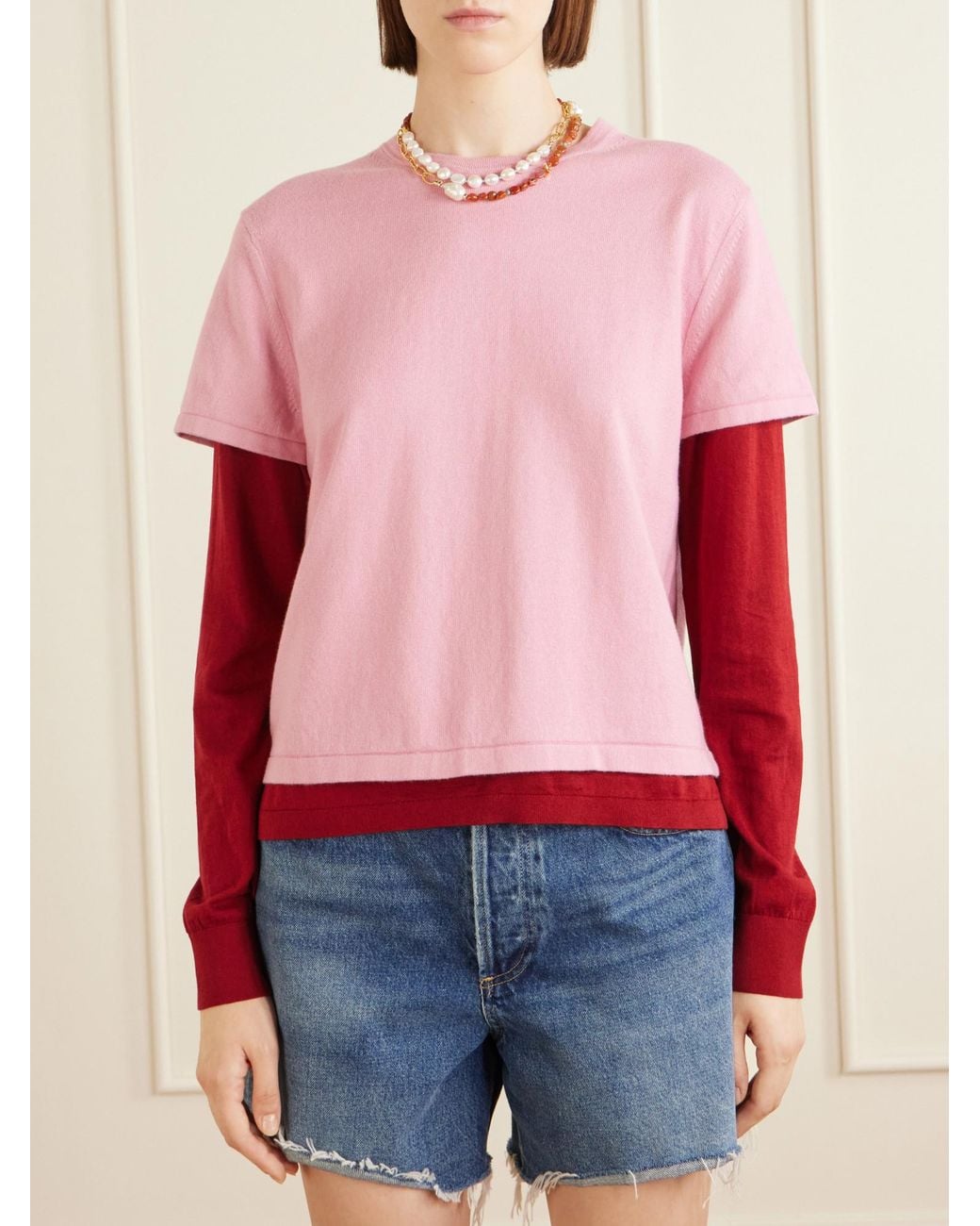 Guest In Residence Pink Long-Sleeve Crew Neck Top