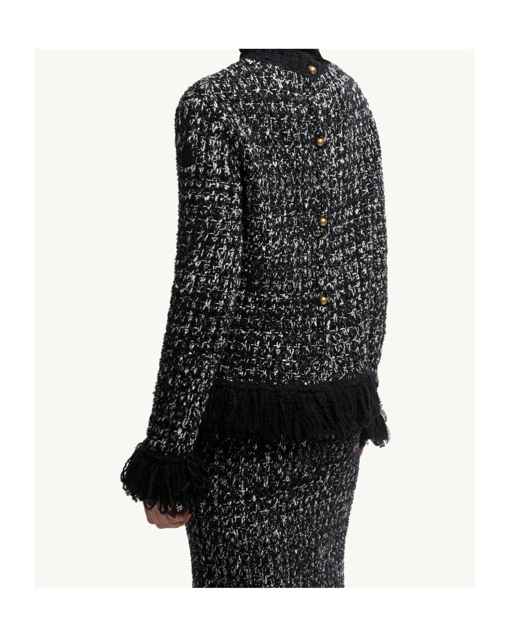 Moncler Black Fringe-Trim Wool Blend Sweater
