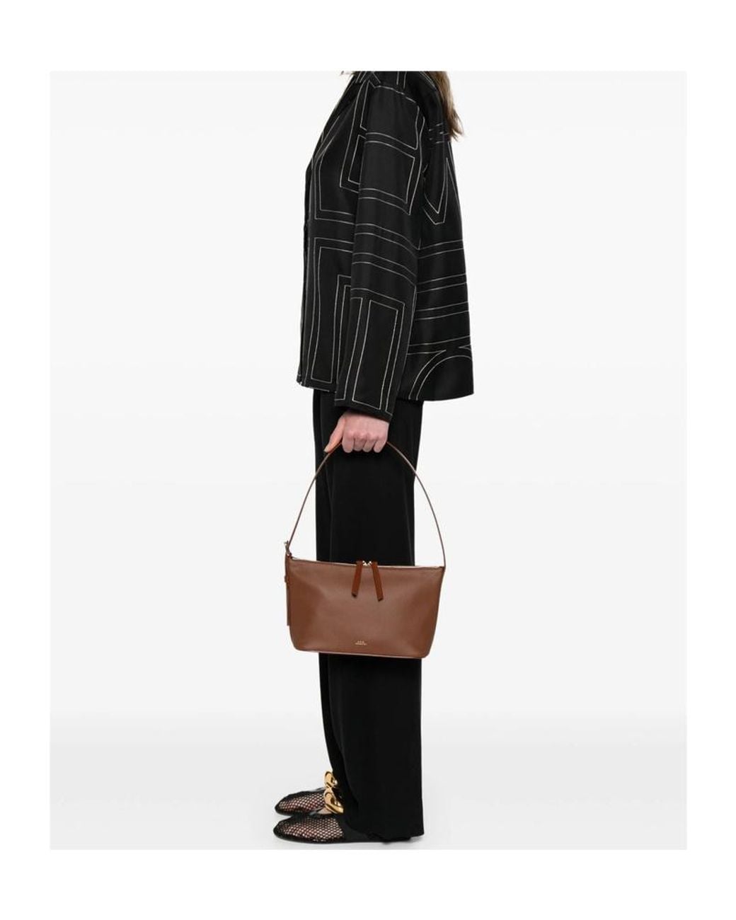 A.P.C. Brown Vera Logo Embossed Shoulder Bag