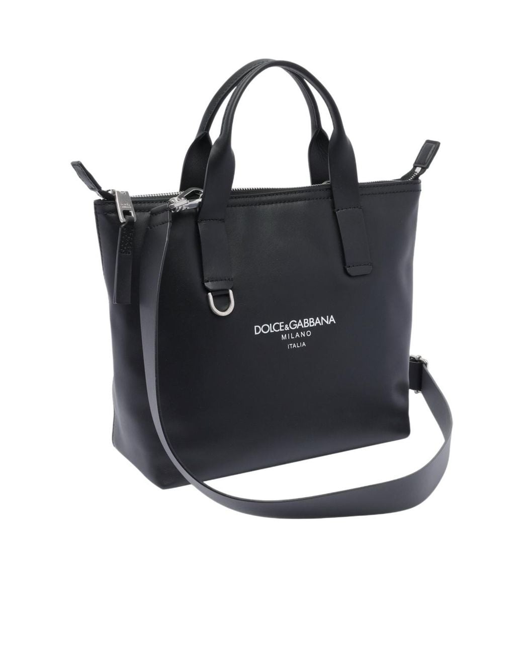 Dolce & Gabbana Black Logo Printed Zipped Small Tote Bag