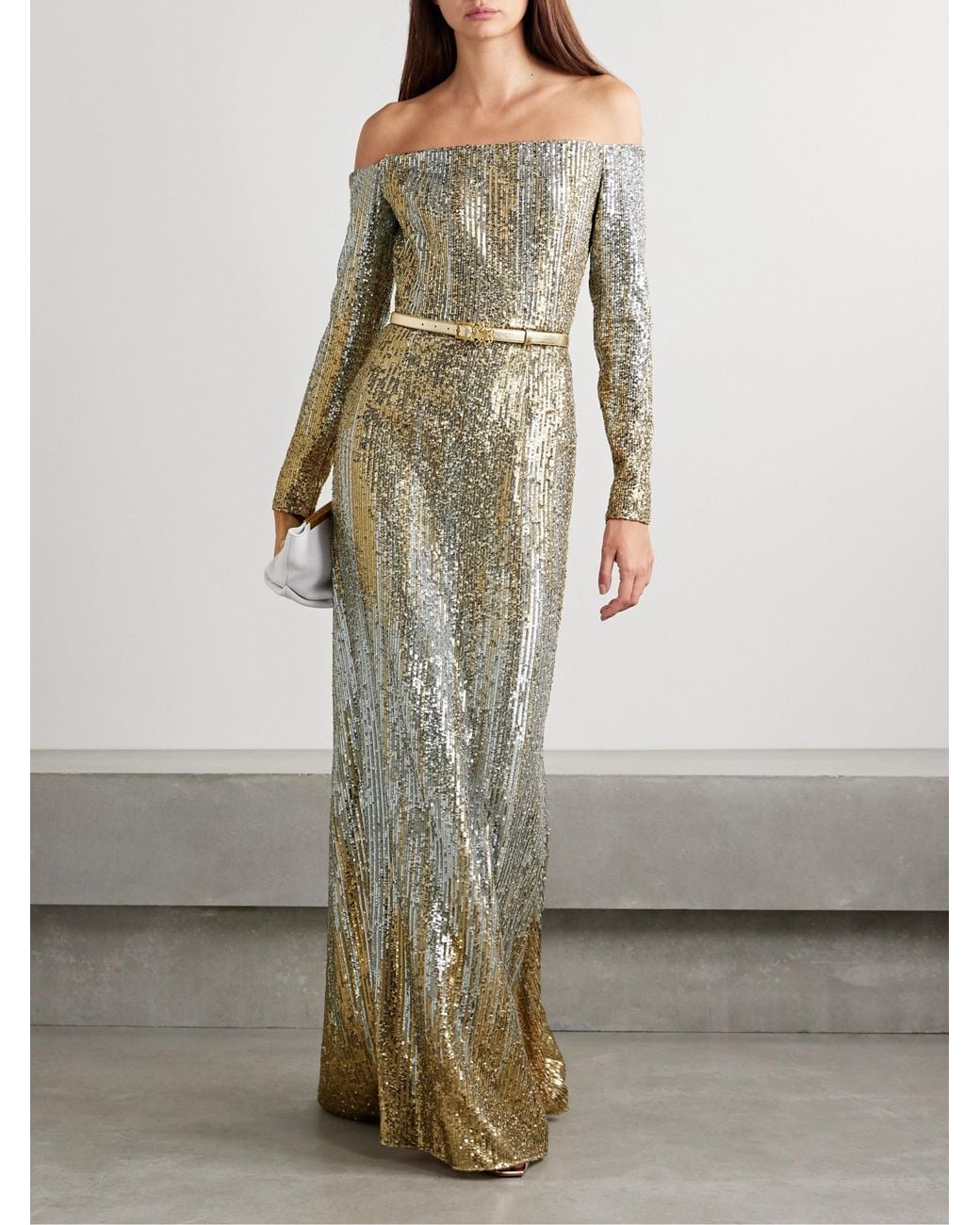 Elie Saab Natural And Sequin Gradient Evening Gown