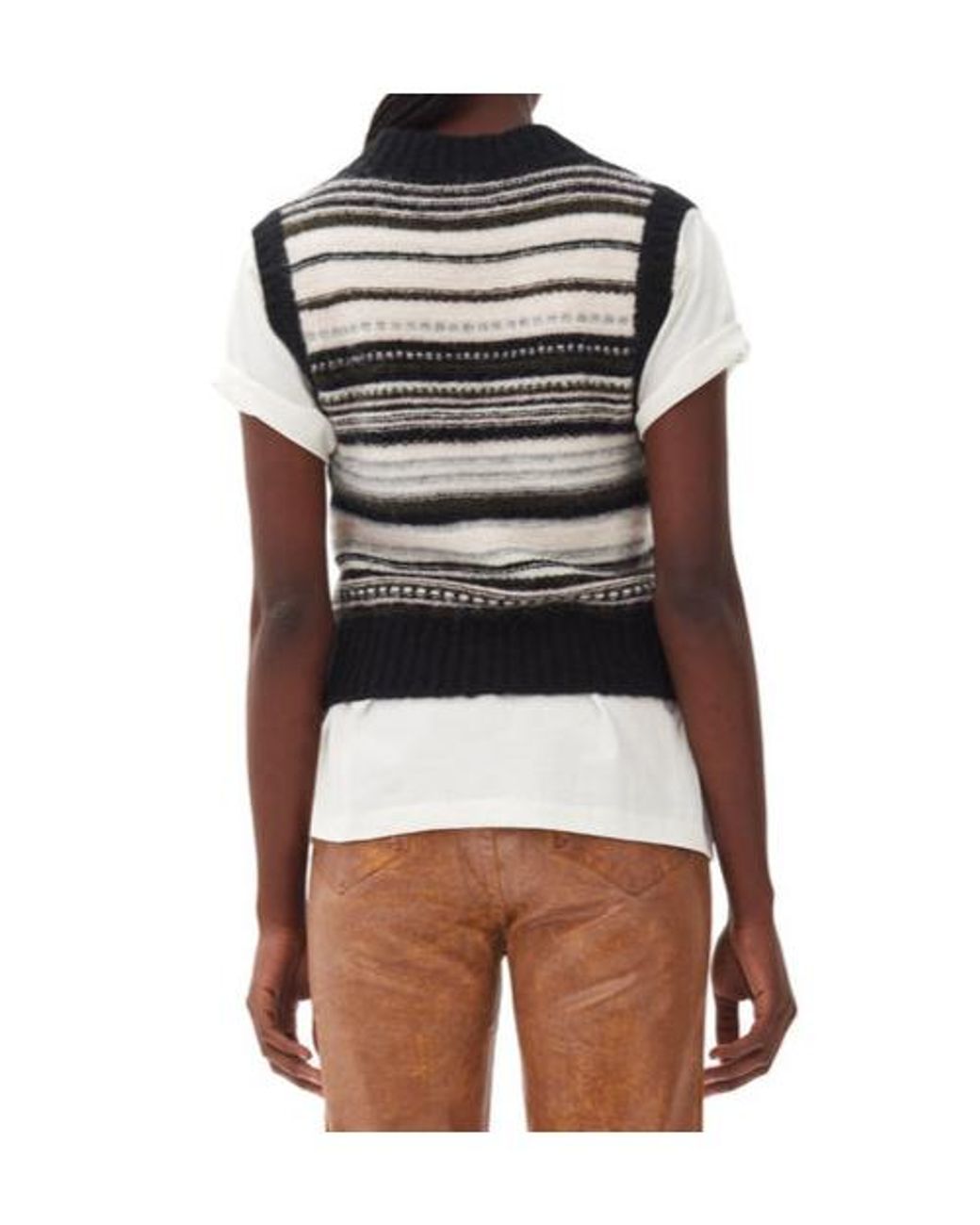 Ganni Black Striped Pattern Knit Vest