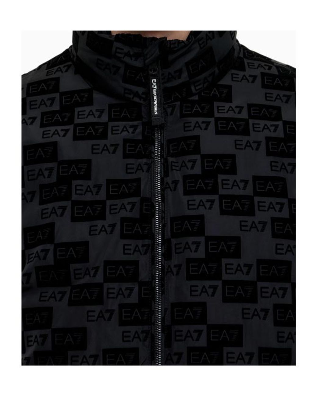EA7 Black Oversized Hooded Bomber Jacket With Velvet Monogram for men