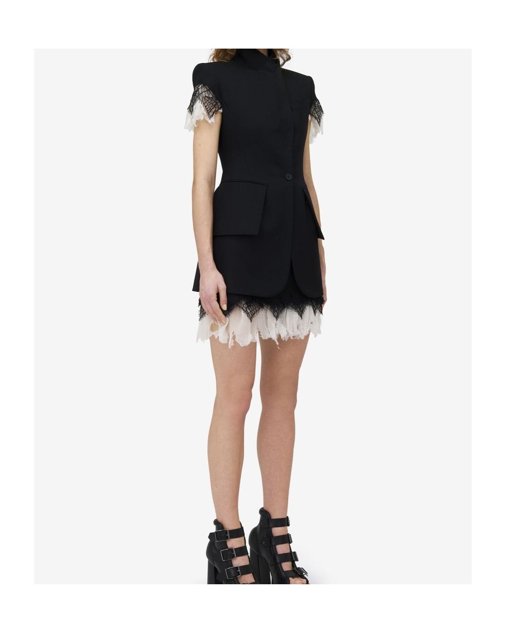 McQueen Black Lace Detailed Mini Skirt