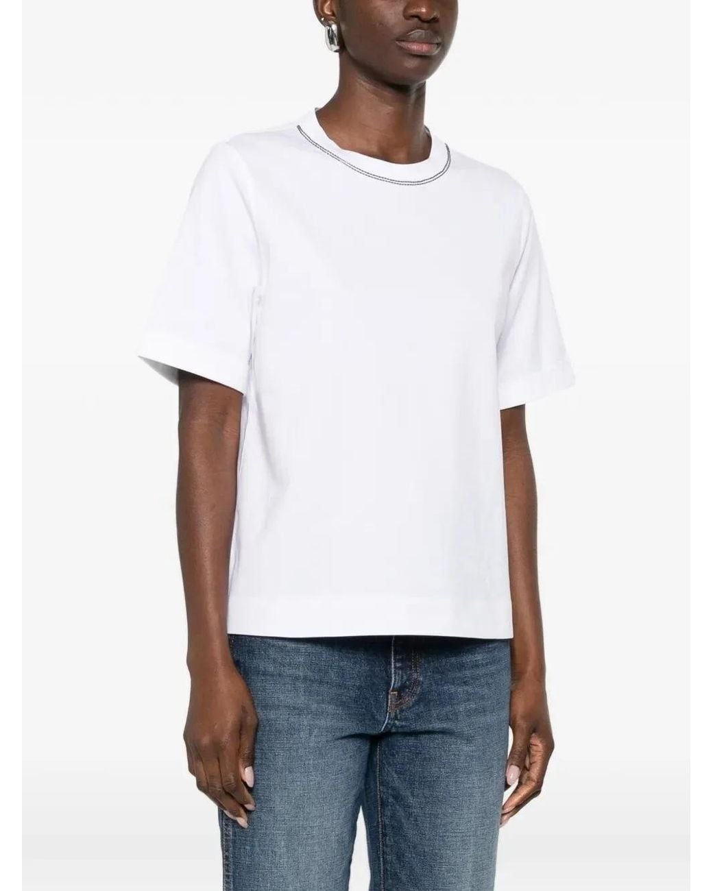Brunello Cucinelli White Shiny Trims Jersey T-Shirt