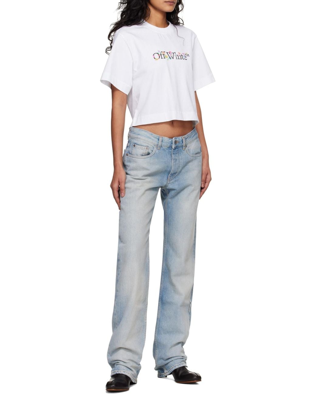 Off-White c/o Virgil Abloh White Bookish Glowing Flower Cropped T-Shirt