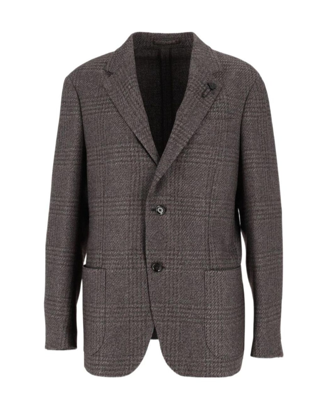Lardini Gray Checked Single-Breasted Blazer for men