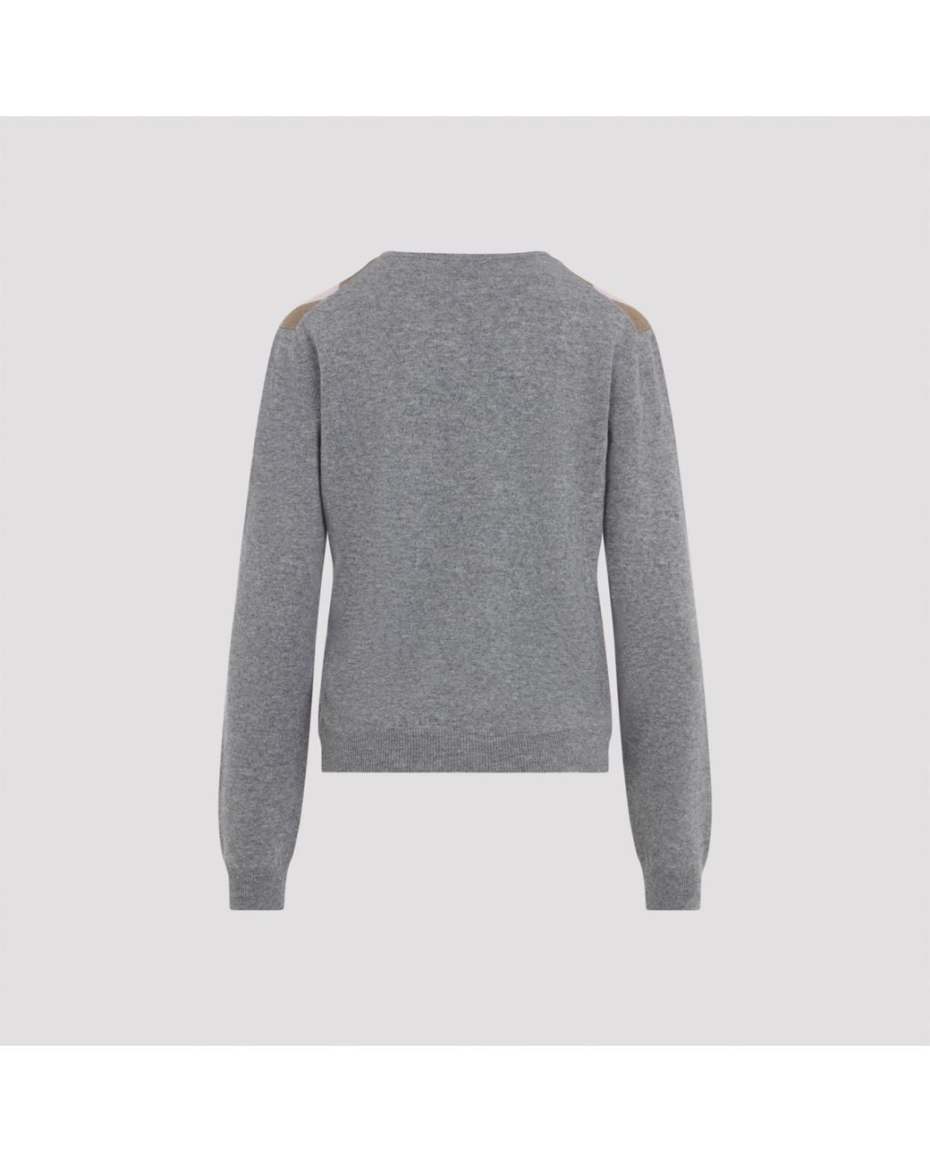 Prada Gray Argyle V-Neck Knitted Jumper