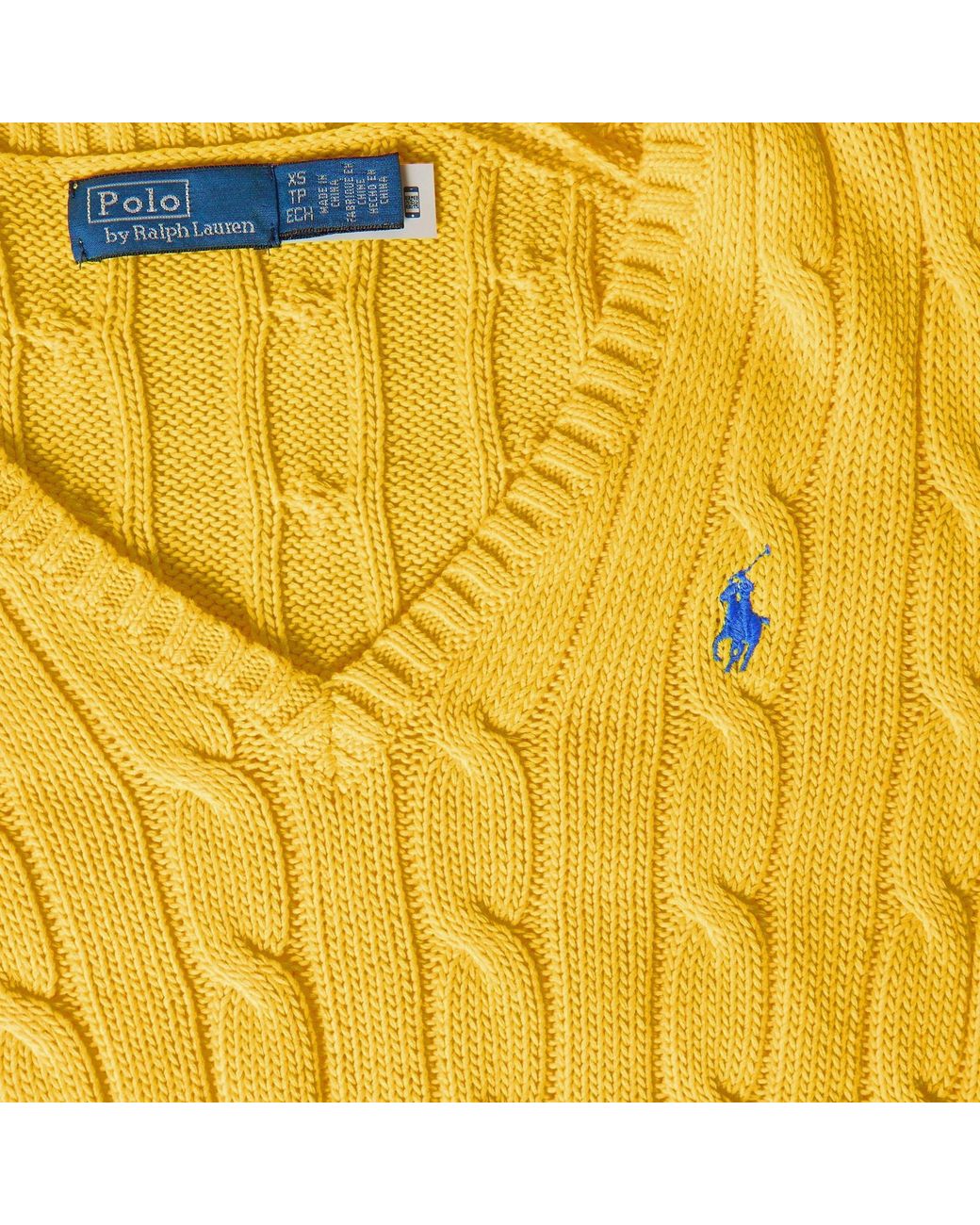 Polo Ralph Lauren Yellow Cable-Knit V-Neck Jumper