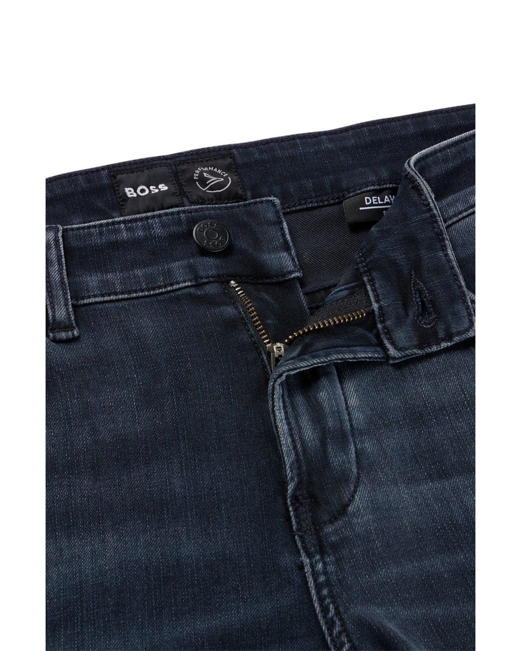 Boss Blue Logo-Patch Cotton Jeans for men