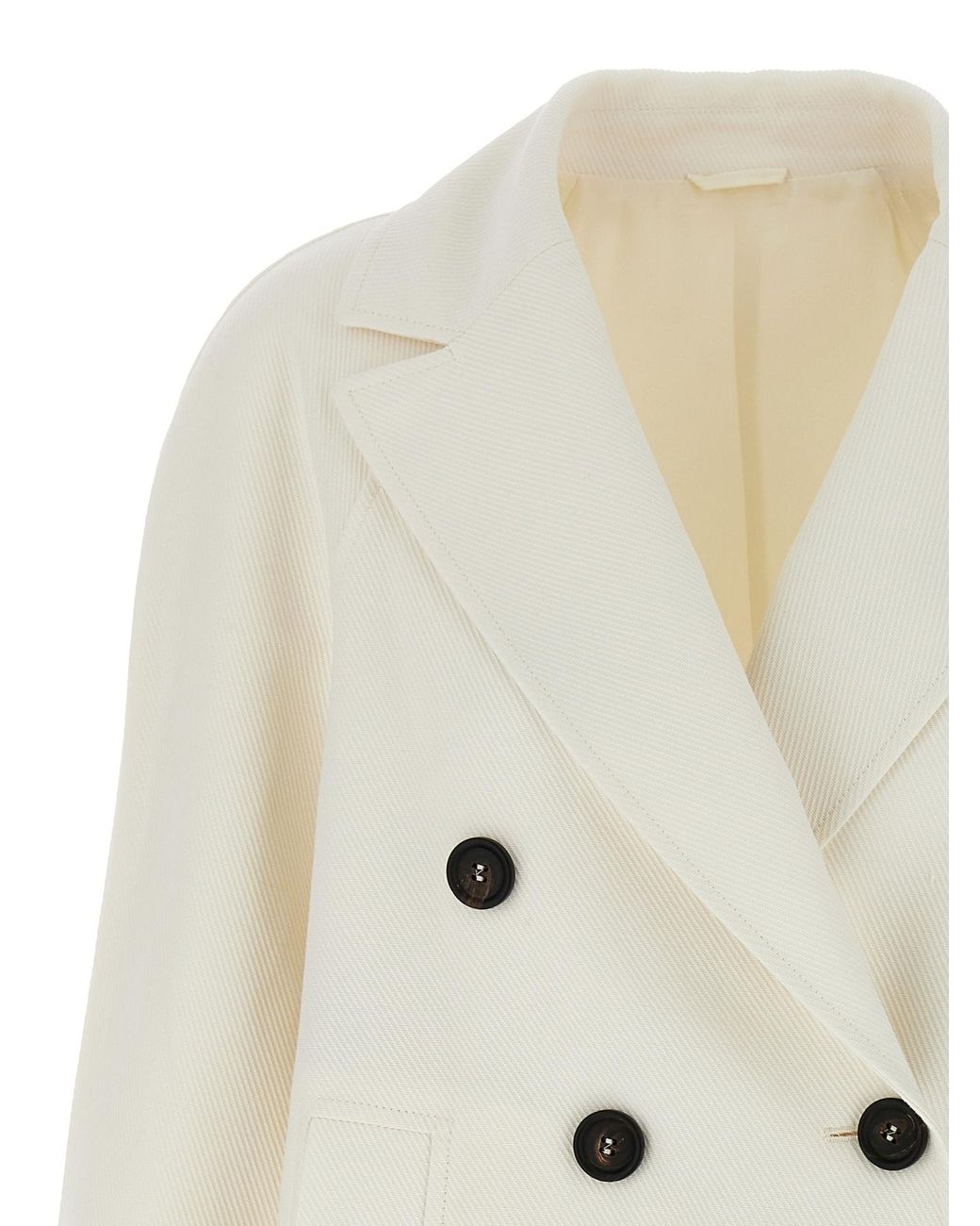 Brunello Cucinelli White Double-Breasted Long Sleeved Coat