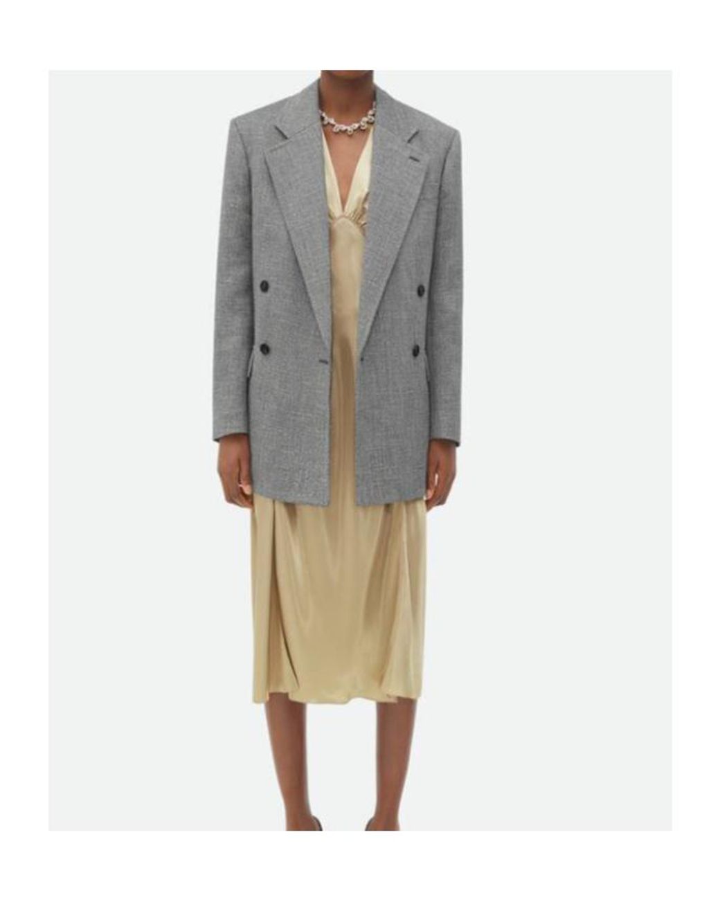 Bottega Veneta Metallic V-Neck Satin Midi Dress