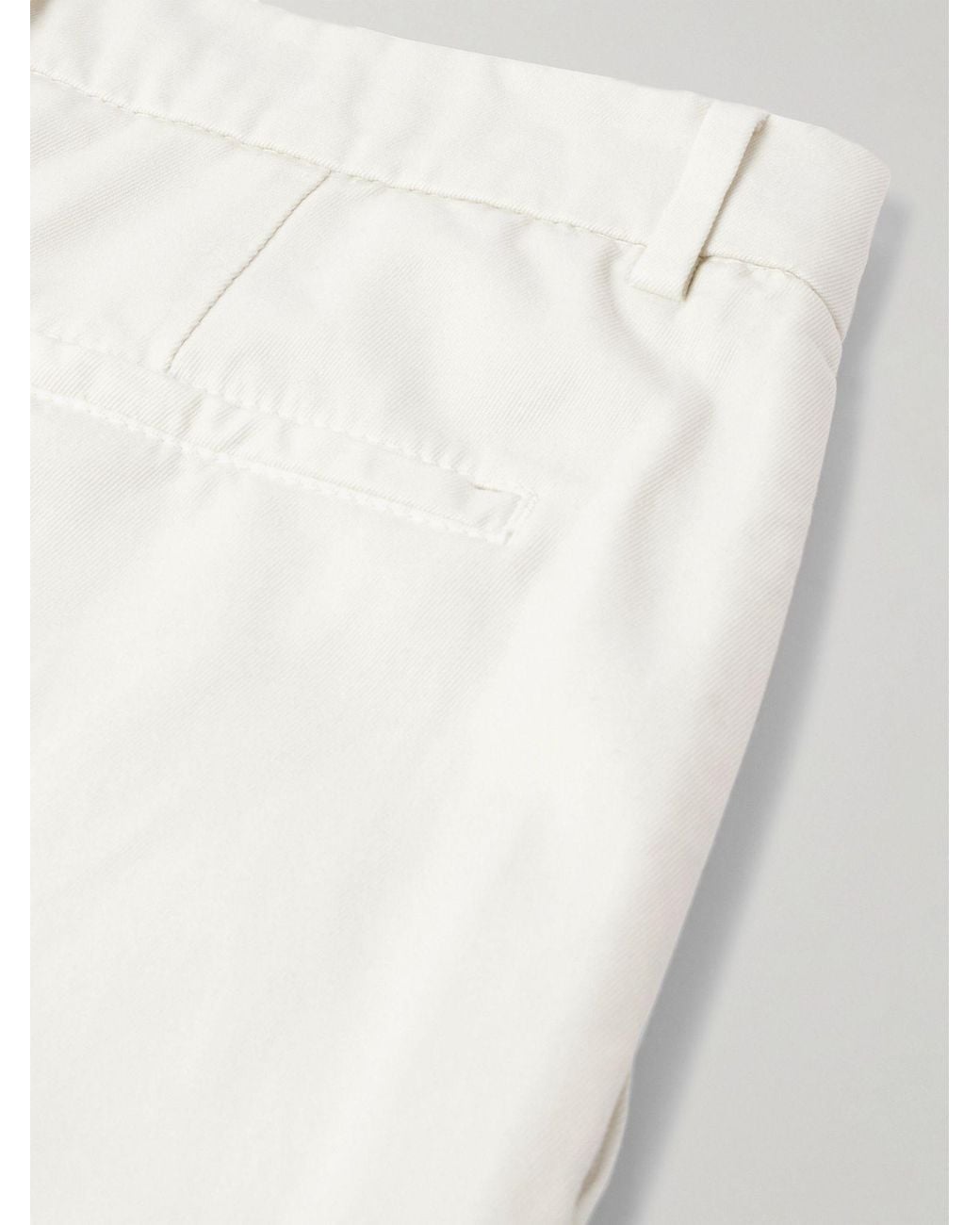 Brunello Cucinelli White Pleated Cotton Trousers for men