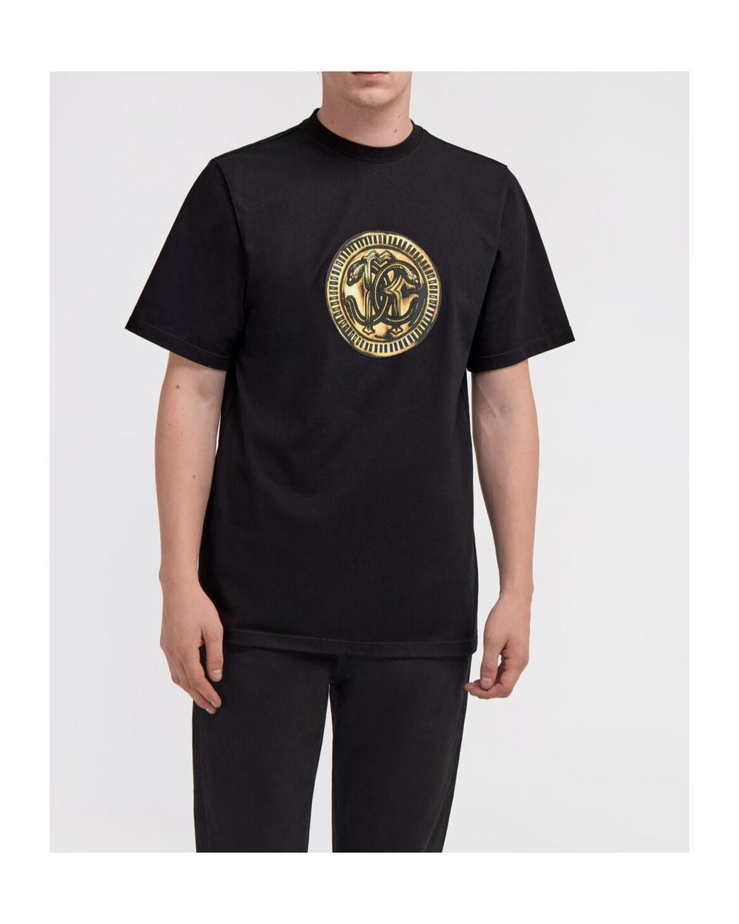 Roberto Cavalli Black Logo Printed T-Shirt for men