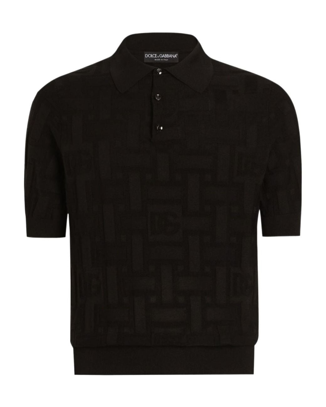 Dolce & Gabbana Black Silk Jacquard Monogram Polo Shirt for men