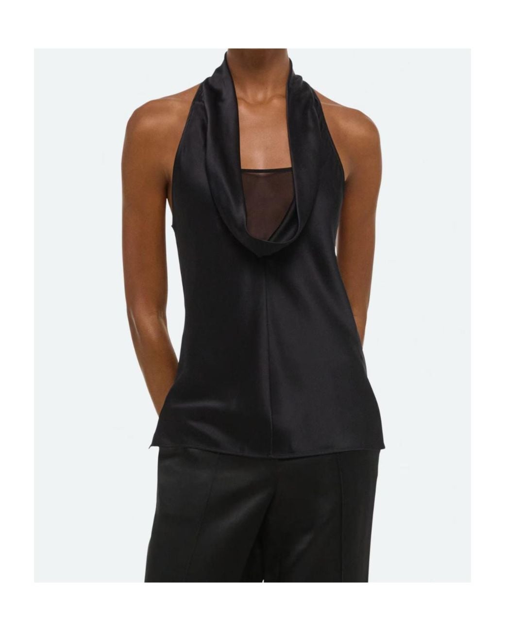 Helmut Lang Black Silk Bias-Cut Cowl Neck Top