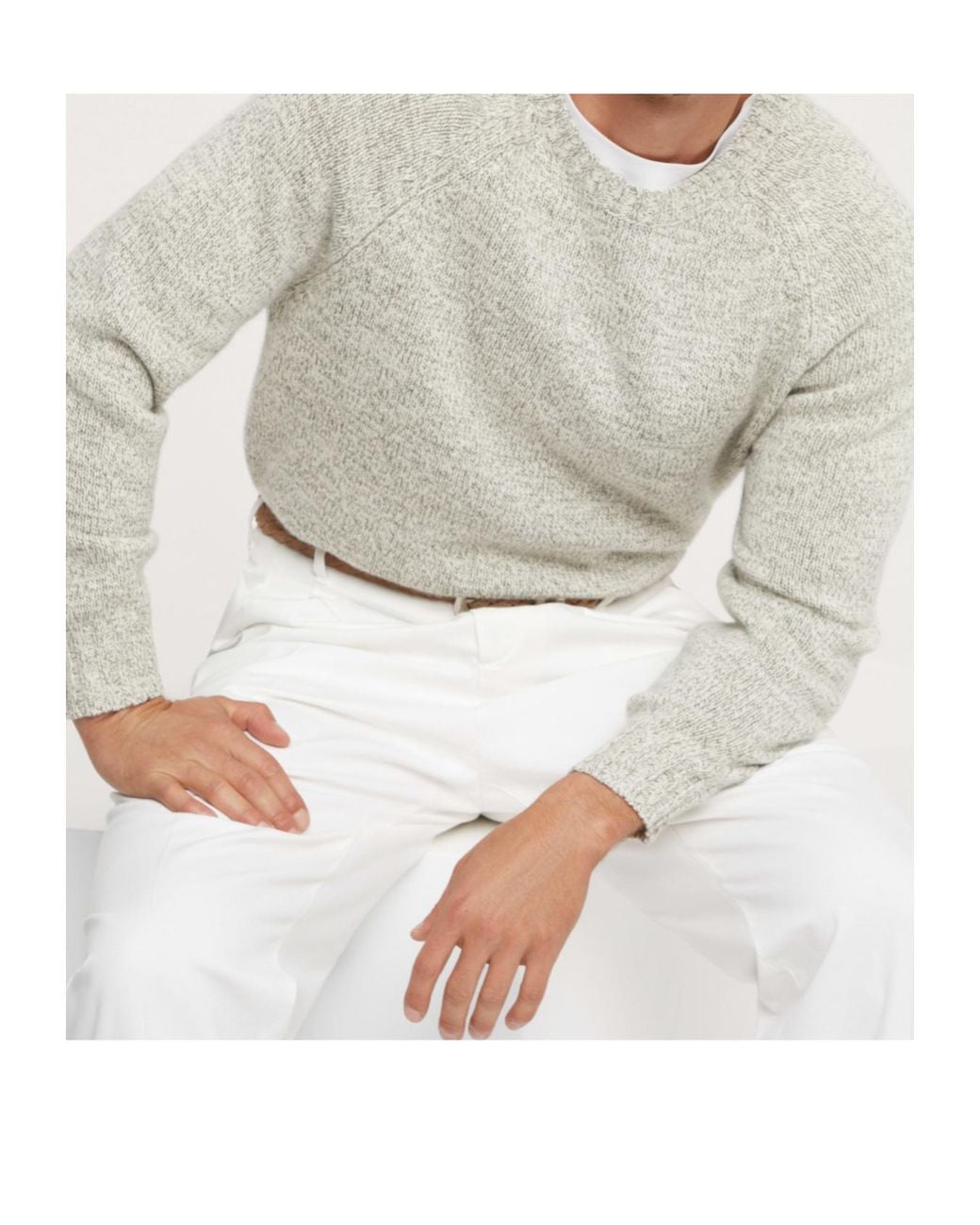 Brunello Cucinelli White Marl-Knitted Crewneck Jumper for men