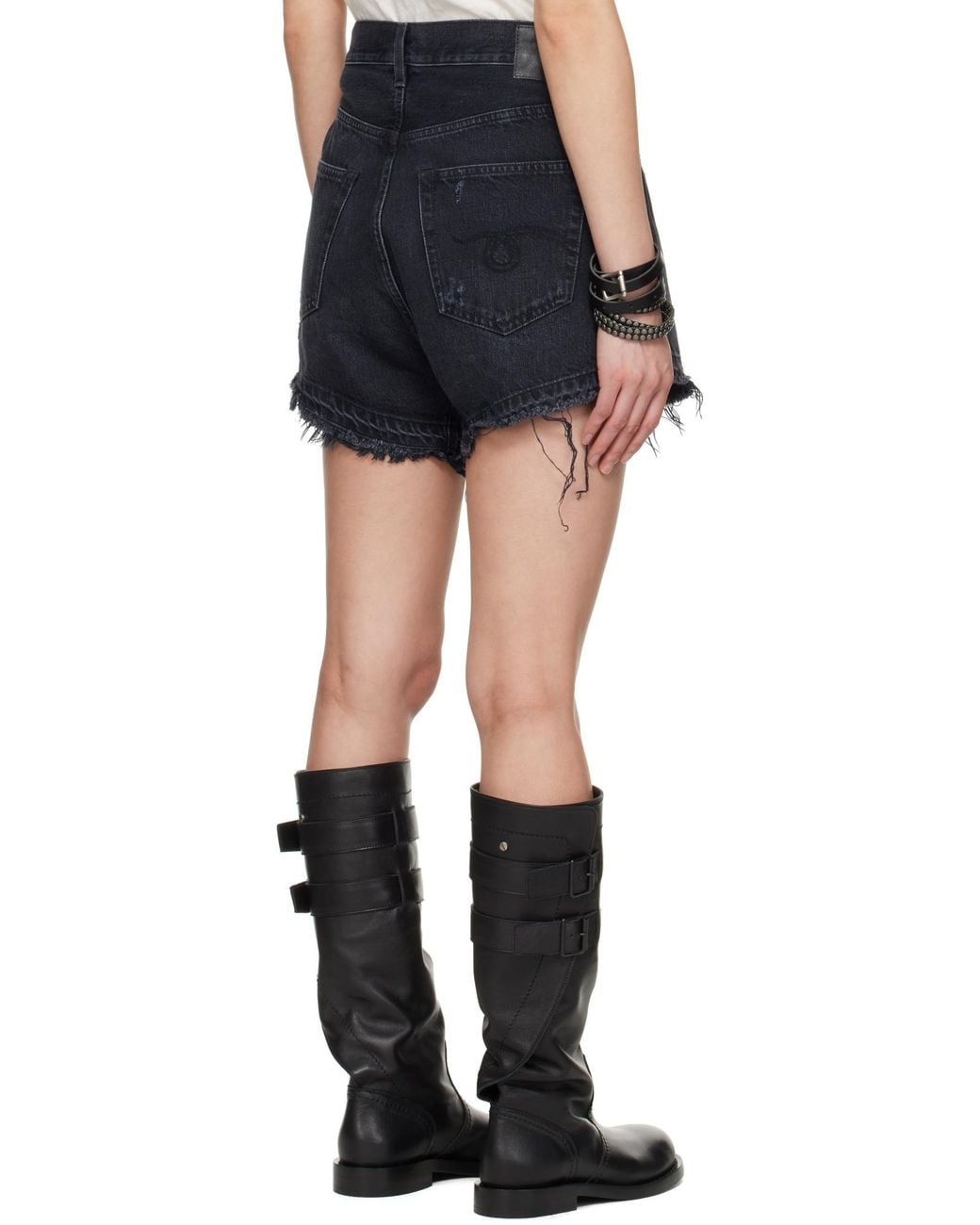 R13 Blue Belt Loop Denim Shorts