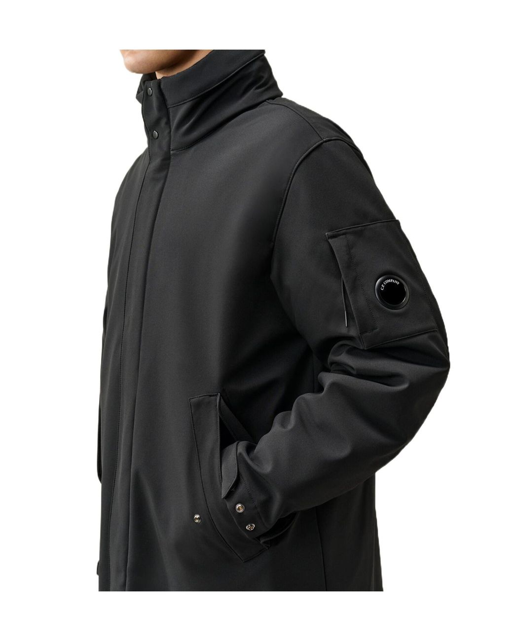 C P Company Black Hooded Padded Parka Coat for men