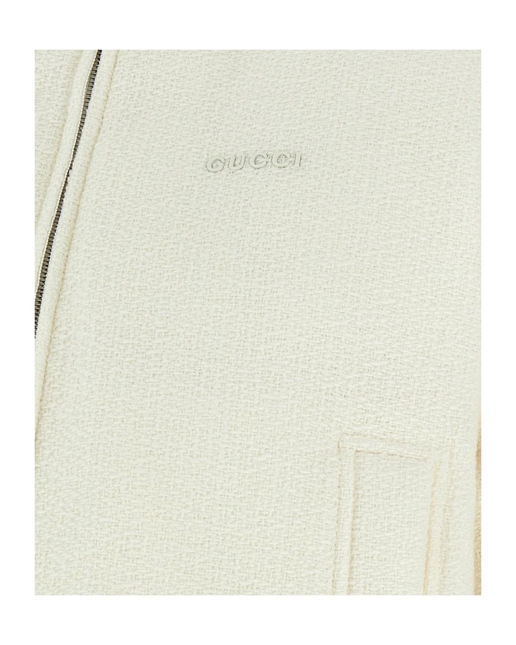 Gucci White Logo Lettering Bouclé Jacket