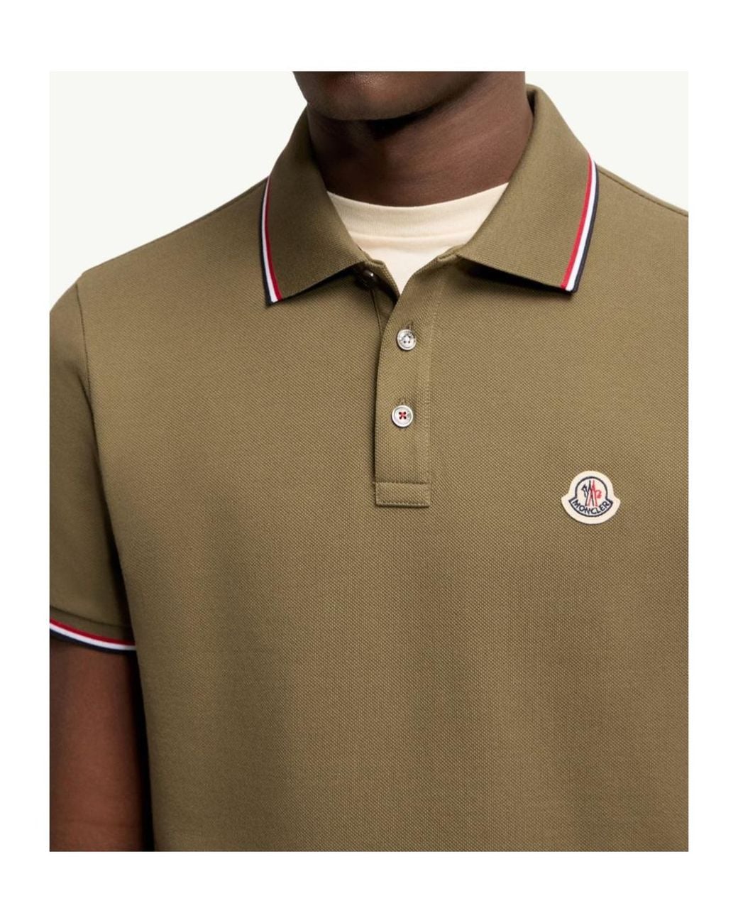 Moncler Green Tricolor-Trimmed Cotton Piquet Polo Shirt for men