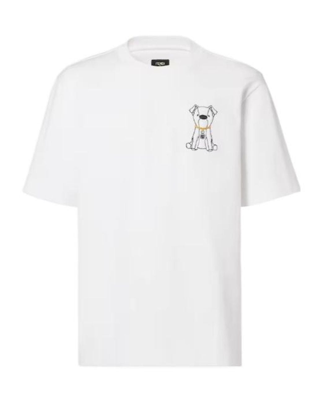 Fendi White Dog Embroidered Crewneck T-Shirt for men