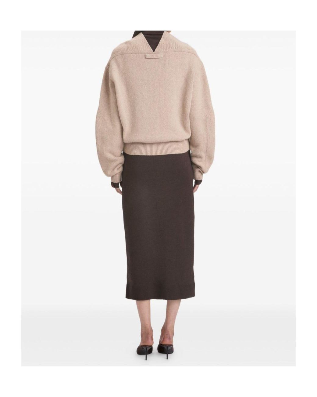 Victoria Beckham Brown Knit Sweater With V Neck On Front