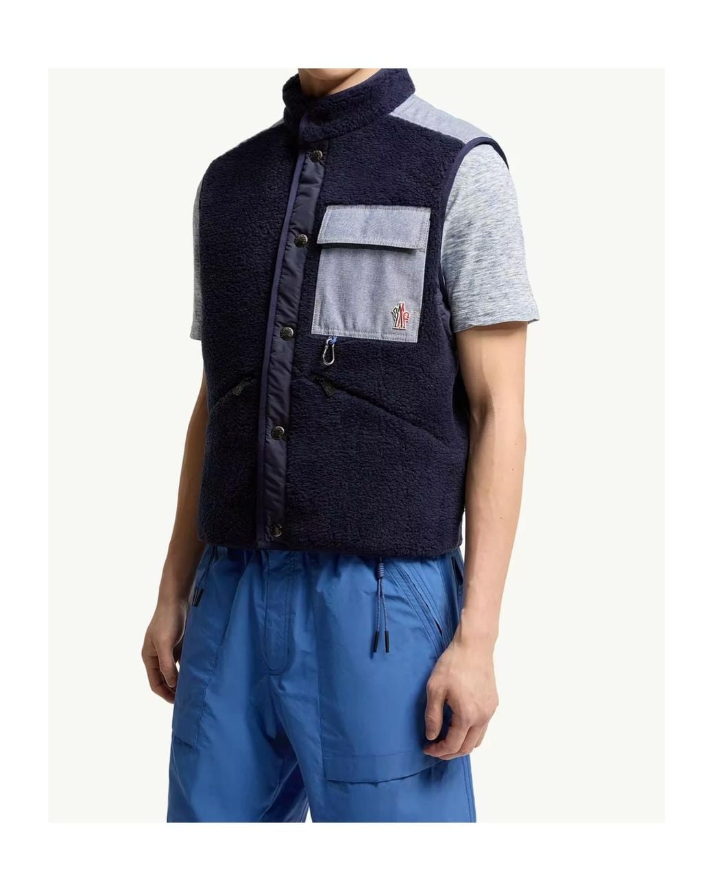 Moncler Blue Grenoble Logo-Patch Button-Up Gilet for men