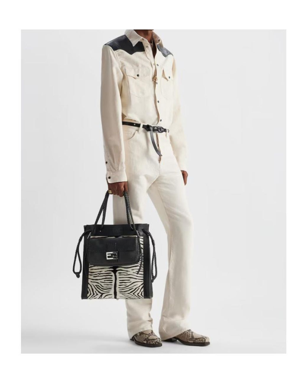 Fendi White Ivory Washed Denim Trousers for men