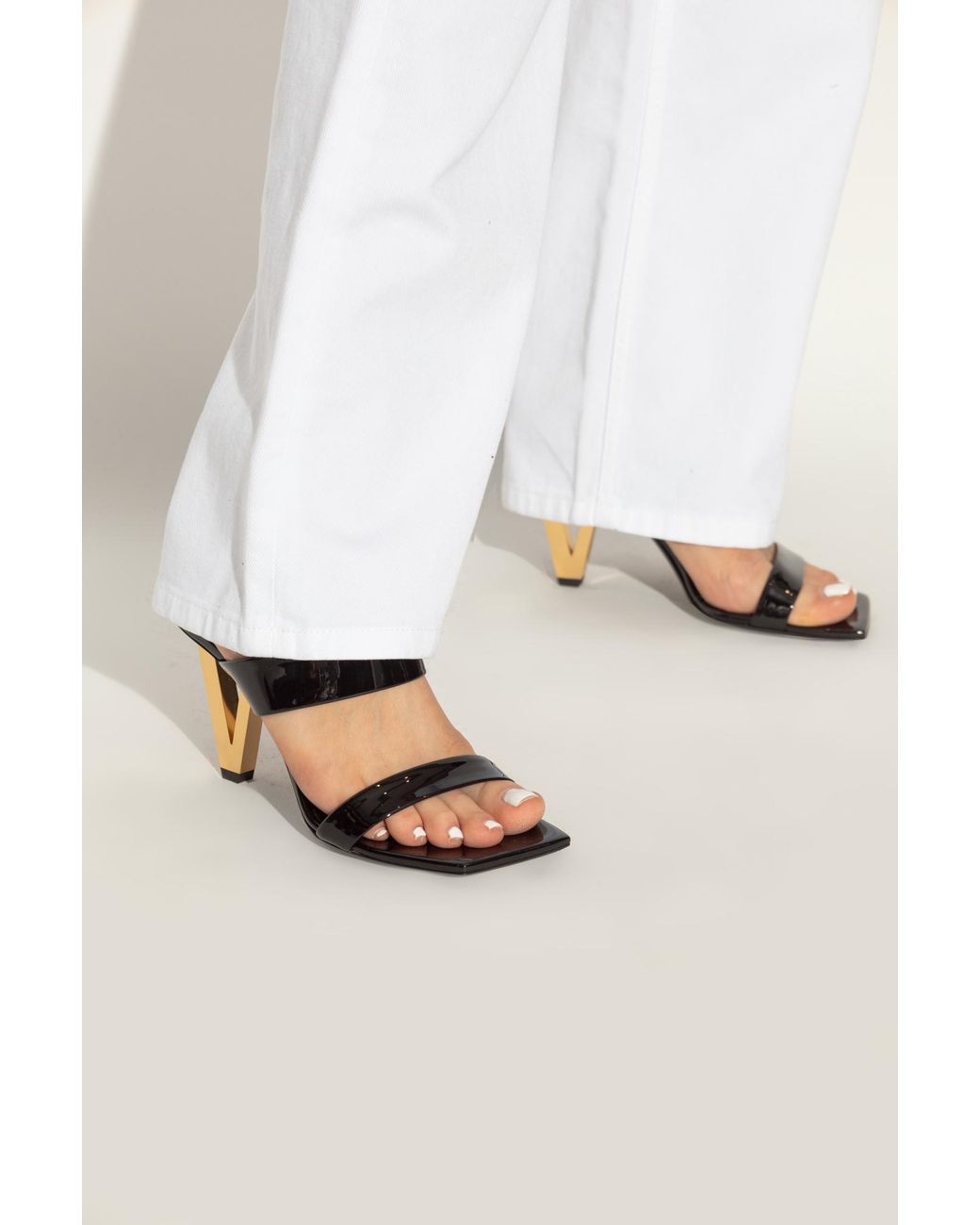 Versace White Heeled Slides