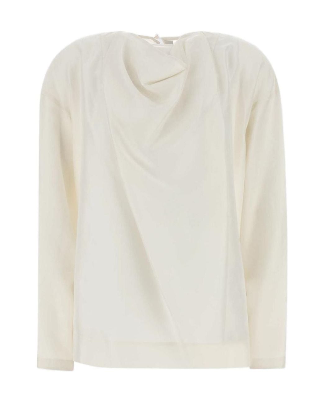 Carven White Draped Long-Sleeve Top