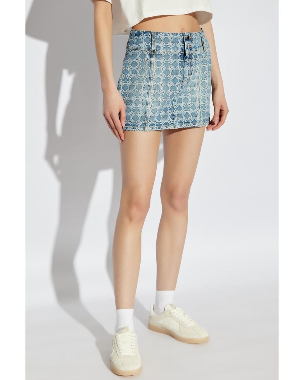 Amiri Blue Patterned Denim Skirt