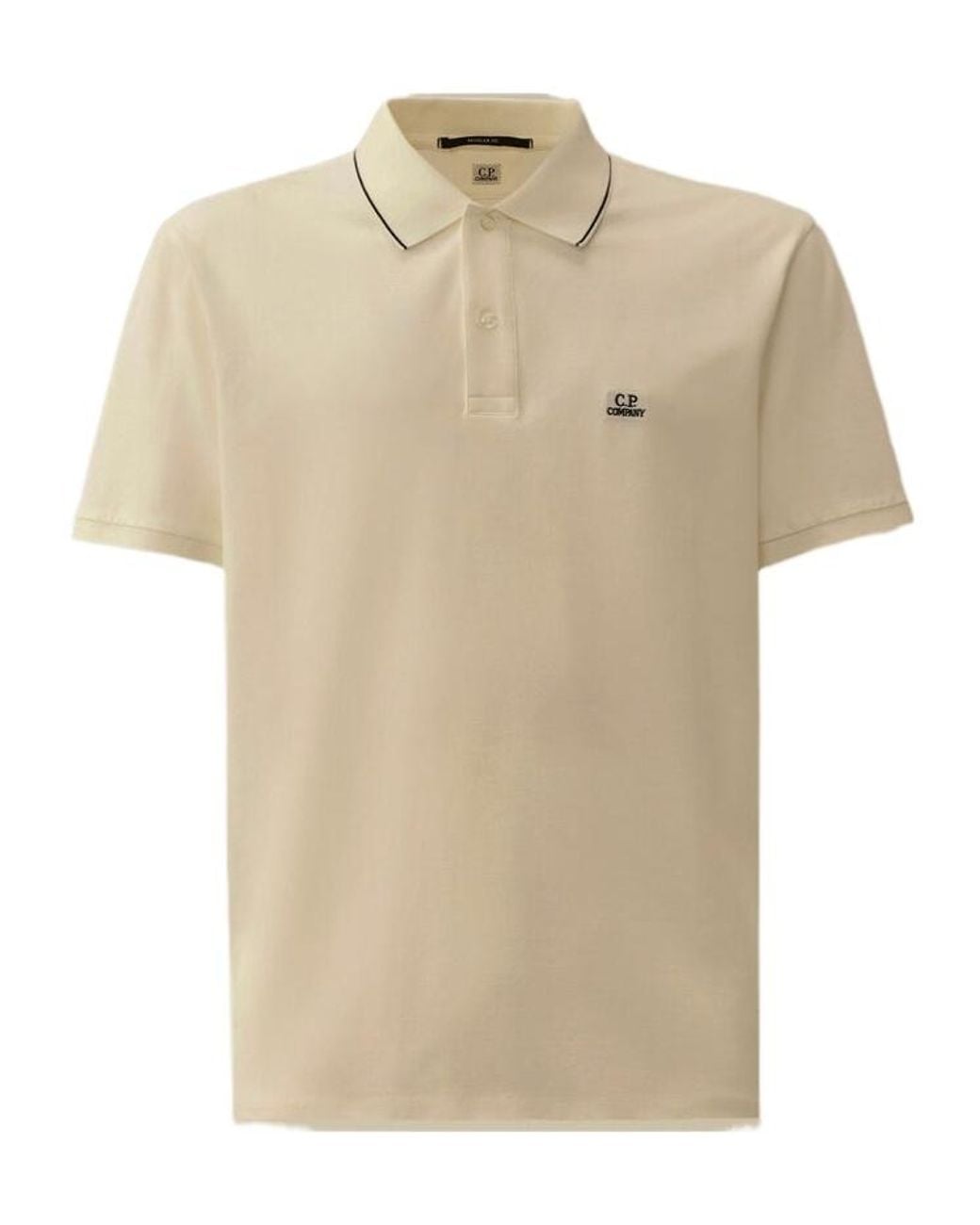C P Company Natural Stretch Piquet Short Sleeve Striped Collar Polo Shirt for men