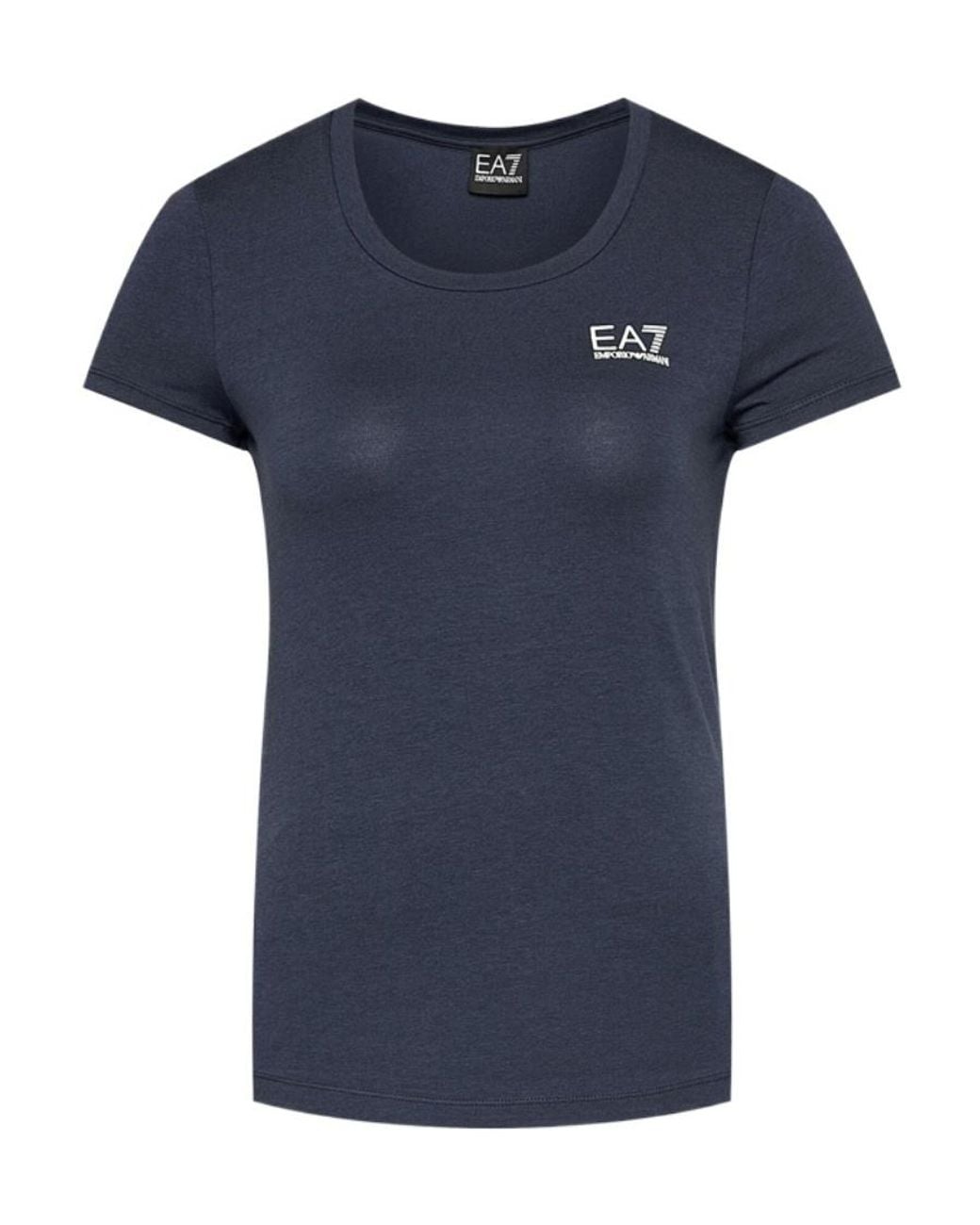 EA7 Blue T-Shirt With Round Neck And Short Sleeves