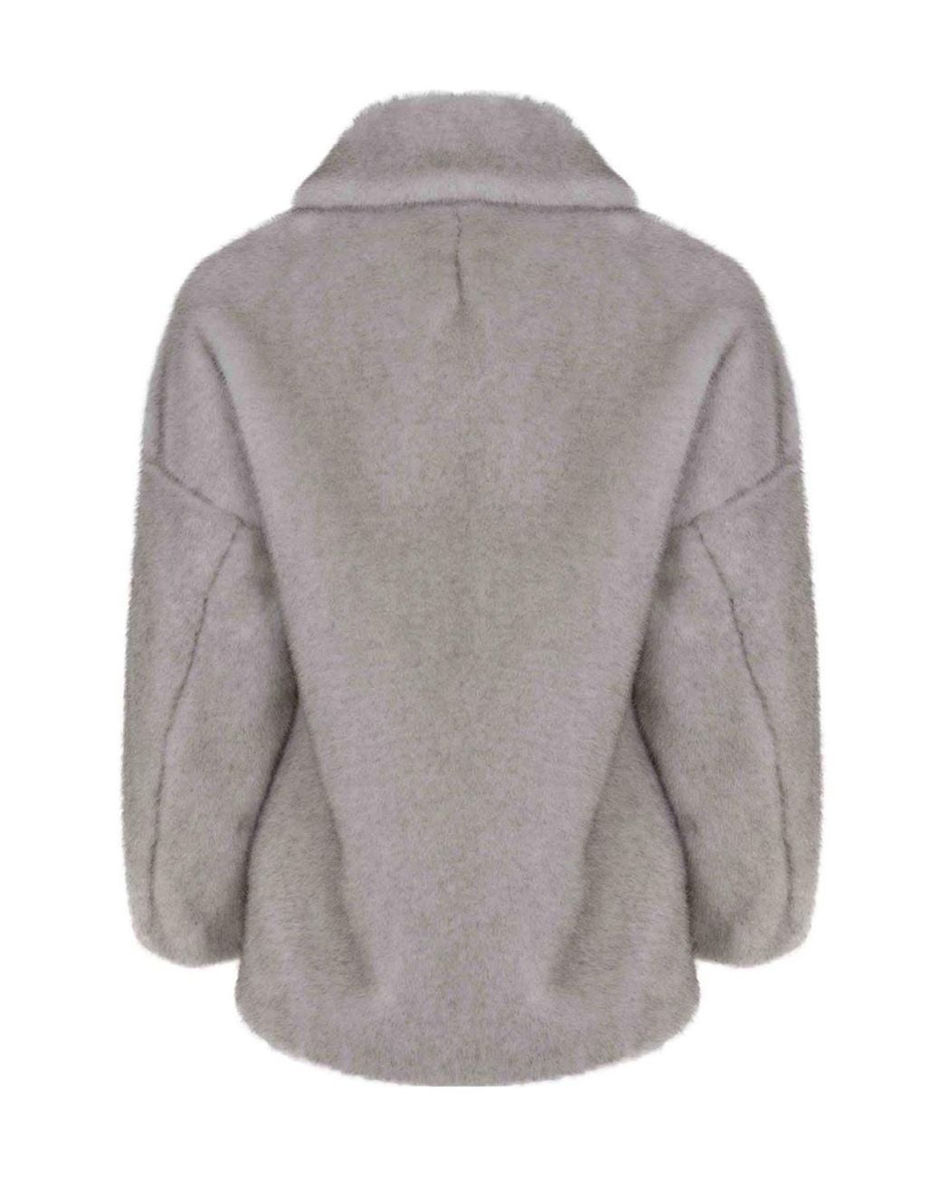 Herno Gray Boxy Faux Fur Coat