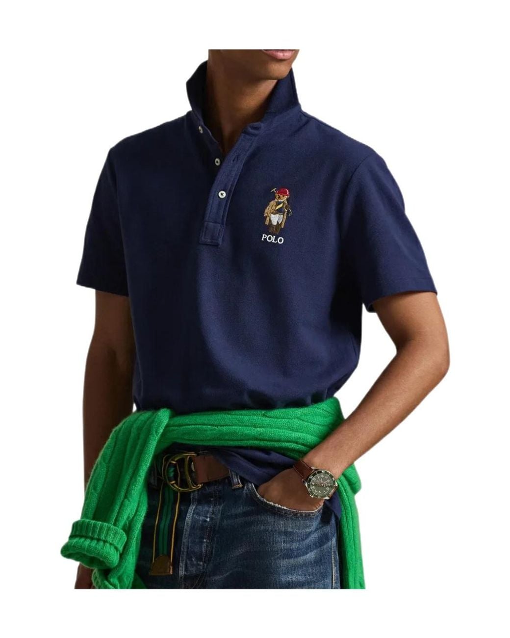 Polo Ralph Lauren Blue Bear Embroidered Polo Shirt for men