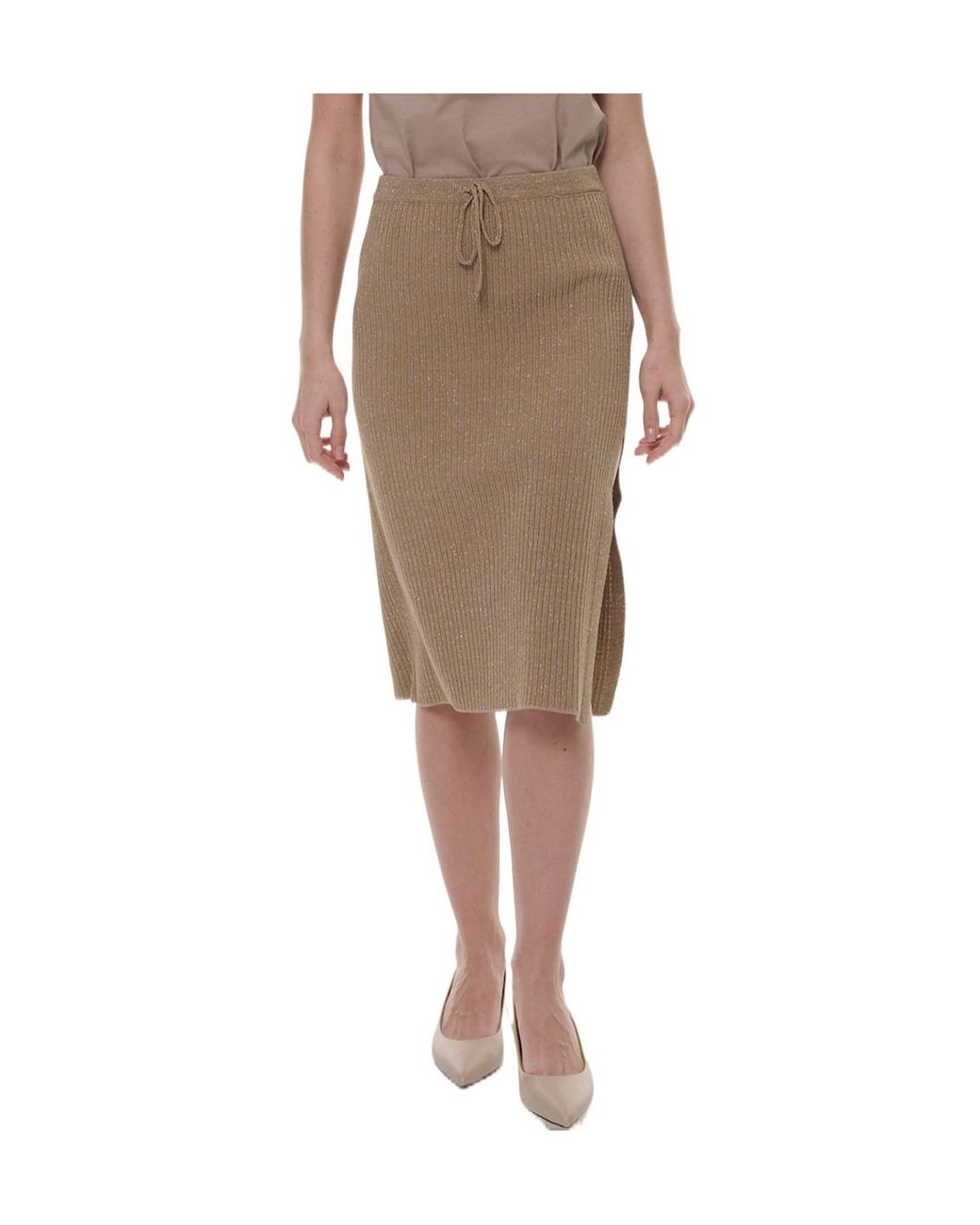 Marella Natural Knitted Midi Skirt