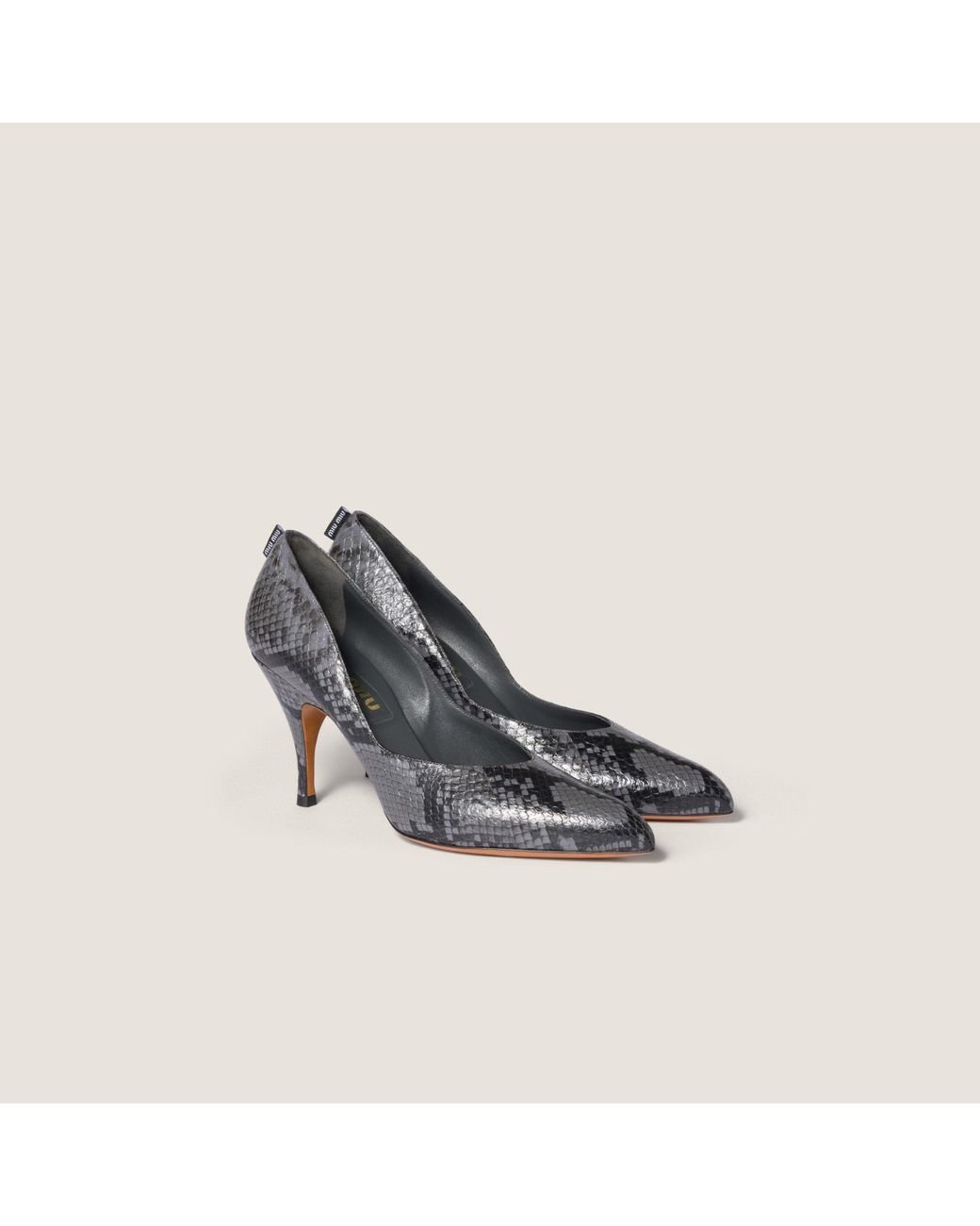 Miu Miu Gray Python-Print Ayers Leather Pumps
