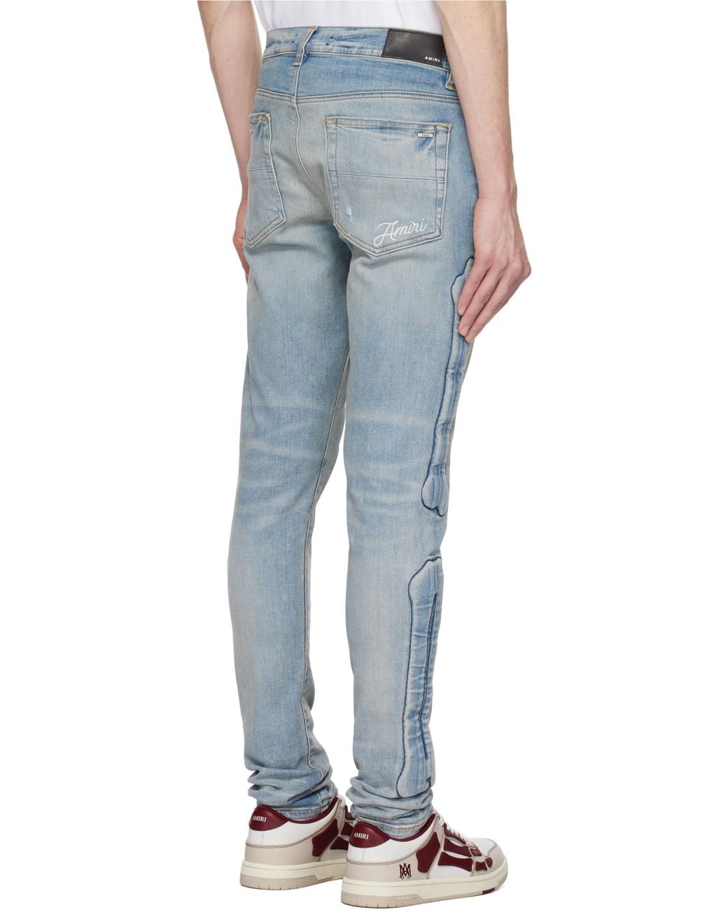 Amiri Blue Bone Detailed Skinny Jeans for men